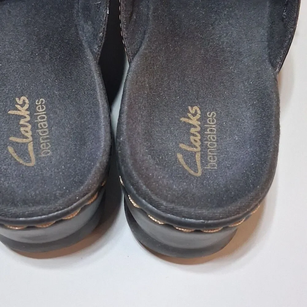 Clarks Bendables Black Leather Clogs Mules Buckle Comfort Shoes Womens Size 9.5M